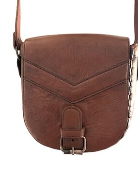 Vintage Rich Reddish Brown Leather Antique Brass Hardware Saddle Shoulder Bag